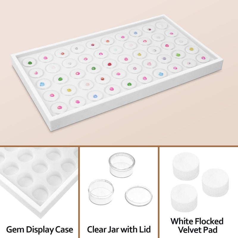 Ikee Design 50 White Foam Gem and Bead Storage Jars Showcase Stackable Display Tray Storage Box for Collectibles, Home Organization, 14.75 W x 8.25 D x 1 H in - Image 4